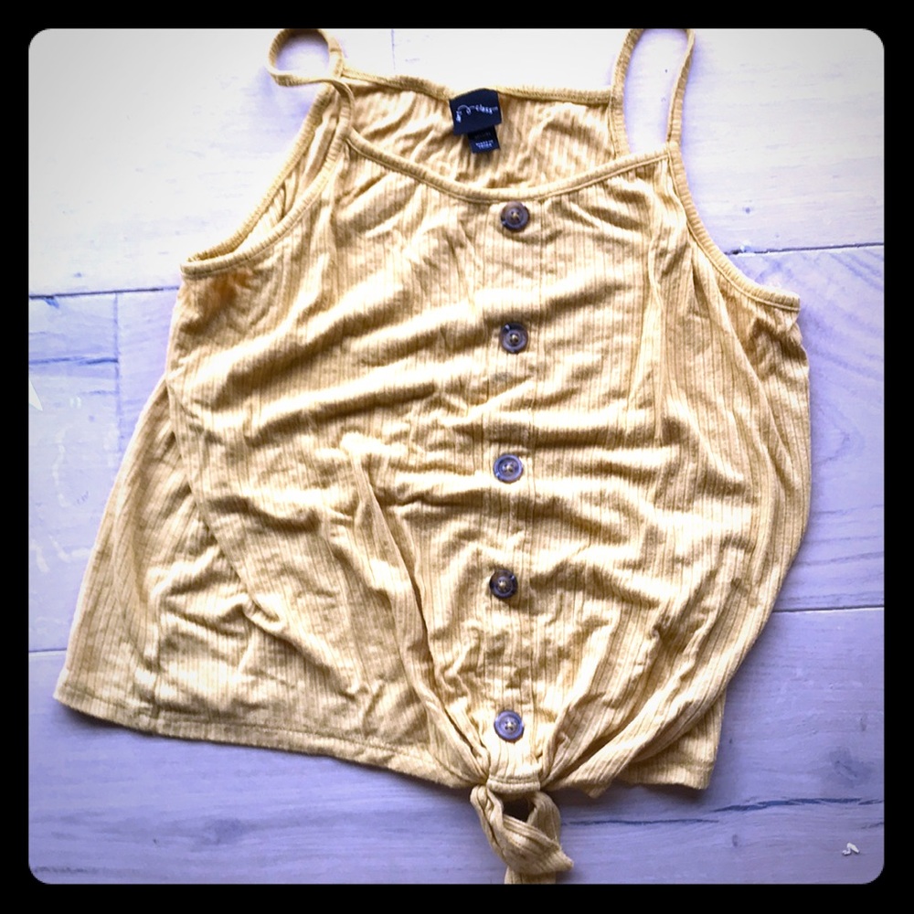 Mustard yellow button down tie up top